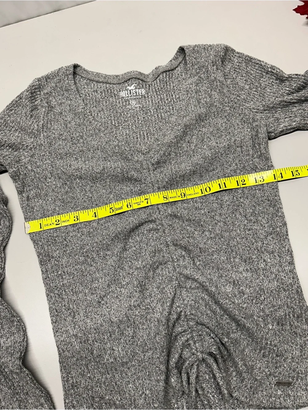 Hollister Heather Gray Ribbed Long Sleeve Top with Front Drawstring